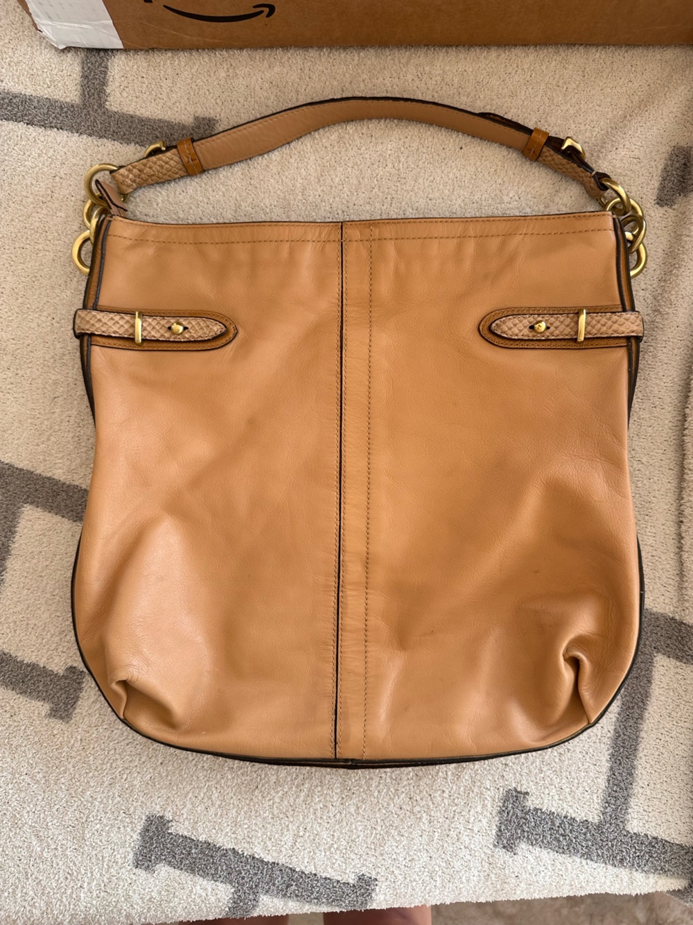 Coach Tan Leather Hobo Bag with Gold-Tone Hardware